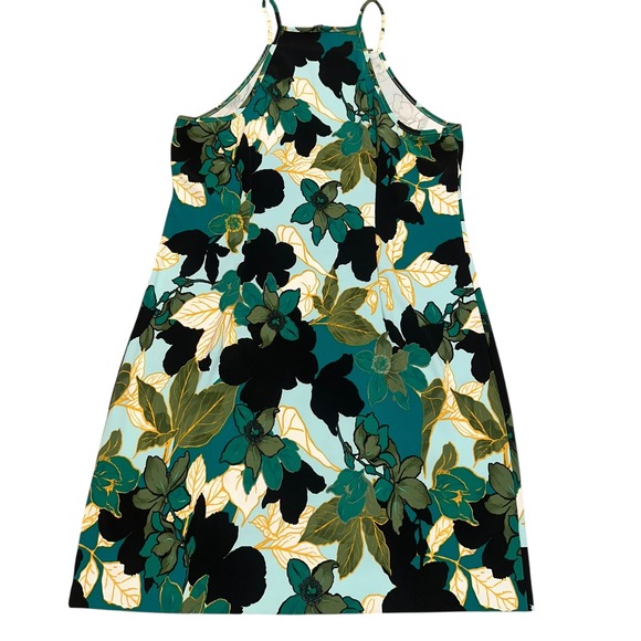 Boston Proper Floral Halter Neck Mini Dress Teal Green Black Women's Size M‎ - Picture 3 of 5